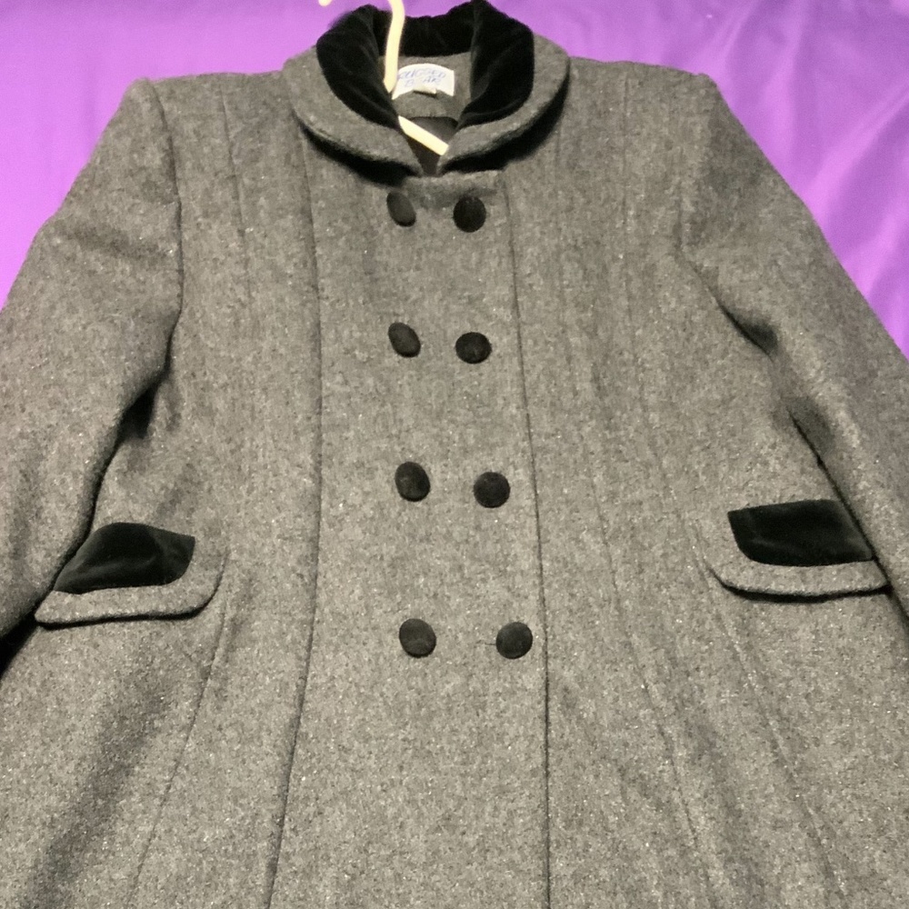 ROTHSCHILD style Long Gray Wool Coat Velvet trim Girls Size 14
